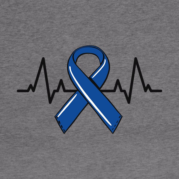 Colon Cancer Heartbeat Blue Ribbon Awareness Chemo Fight by 14thFloorApparel